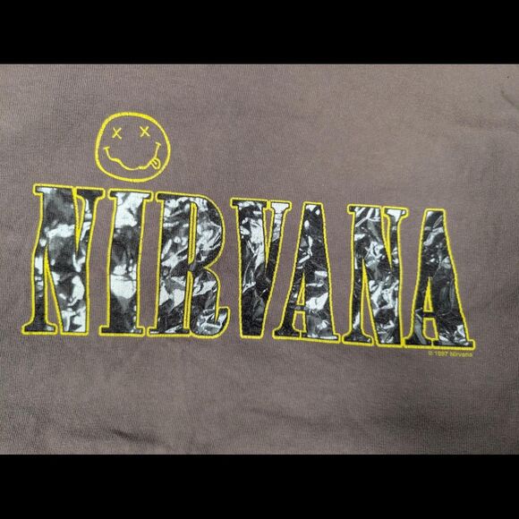 Vintage Nirvana Smiley Face Band Tee 1997 Licensed Men’s Large Brown Distressed - Picture 3 of 8